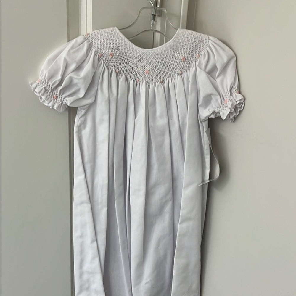 White Smocked Girls Dress